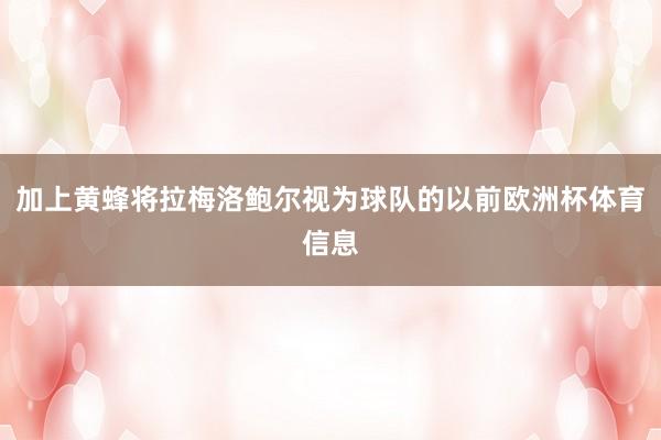 加上黄蜂将拉梅洛鲍尔视为球队的以前欧洲杯体育信息