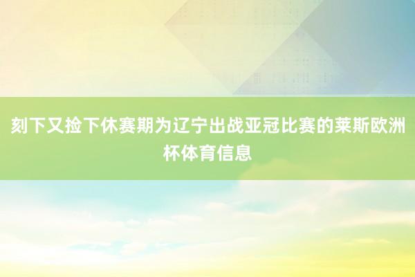刻下又捡下休赛期为辽宁出战亚冠比赛的莱斯欧洲杯体育信息