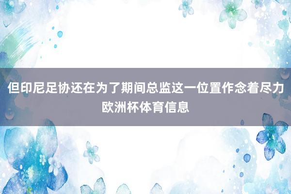 但印尼足协还在为了期间总监这一位置作念着尽力欧洲杯体育信息
