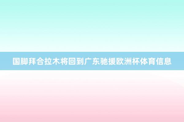 国脚拜合拉木将回到广东驰援欧洲杯体育信息