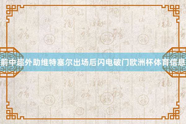 前中超外助维特塞尔出场后闪电破门欧洲杯体育信息
