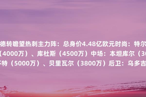 德转瞻望热刺主力阵：总身价4.48亿欧元时尚：特尔（3500万）、索兰克（4000万）、库杜斯（4500万）中场：本坦库尔（3000万）、吉布斯-怀特（5000万）、贝里瓦尔（3800万）后卫：乌多吉（4000万）、范德文（5000万）、C-罗梅罗（5000万）、波罗（3800万）门将：维卡里奥（3200万）    欧洲杯体育信息