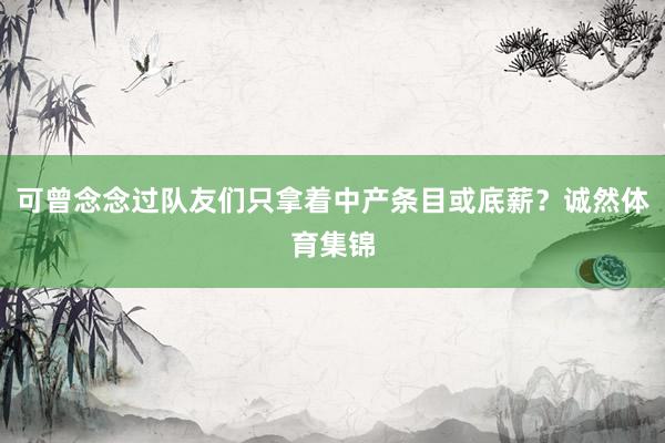 可曾念念过队友们只拿着中产条目或底薪？诚然体育集锦