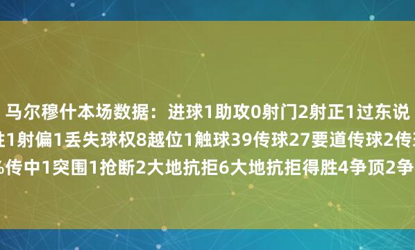 马尔穆什本场数据：进球1助攻0射门2射正1过东说念主2过东说念主得胜1射偏1丢失球权8越位1触球39传球27要道传球2传球得胜率81.5%传中1突围1抢断2大地抗拒6大地抗拒得胜4争顶2争顶得胜0犯规1被犯规1    体育赛事直播